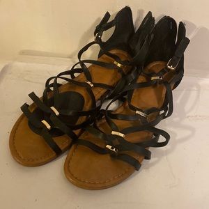 Black and Gold Gladiator Sandals Zip up back